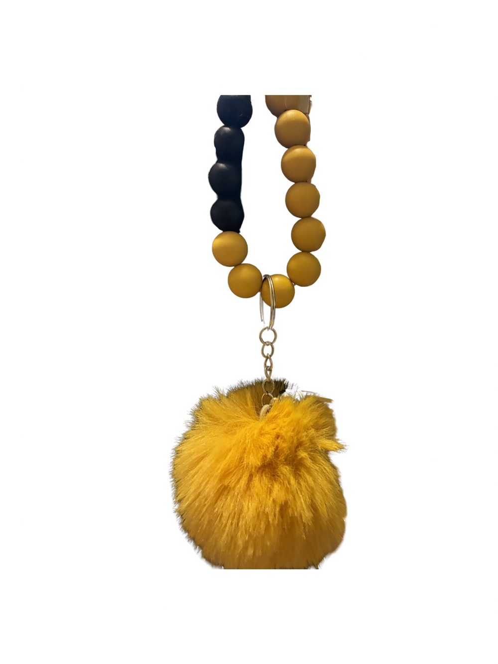 Beaded Wristlet Keychain with Yellow Pom Pom